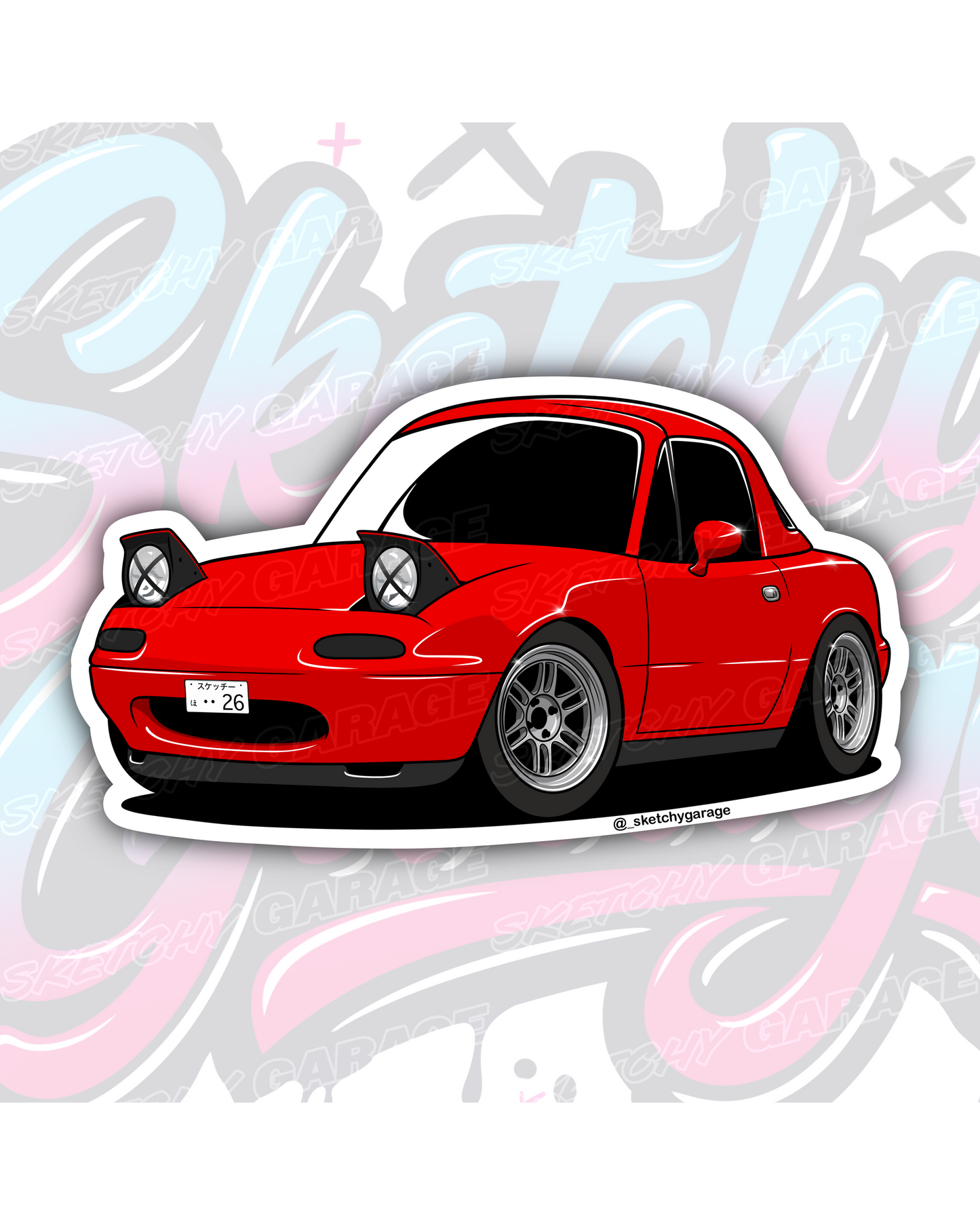 Hand-drawn Mazda NA MX5 vinyl sticker by Sketchy Garage