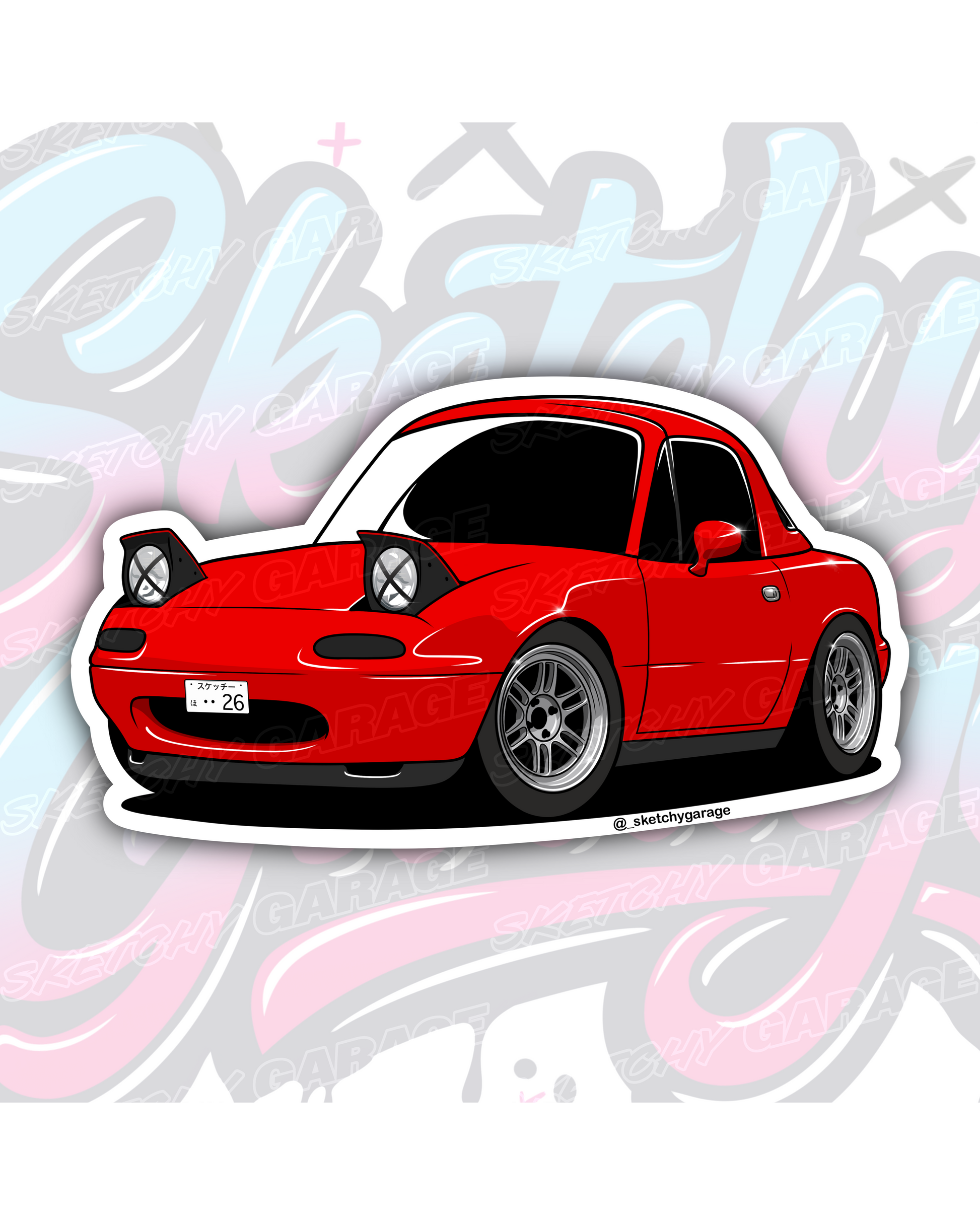 Hand-drawn Mazda NA MX5 vinyl sticker by Sketchy Garage