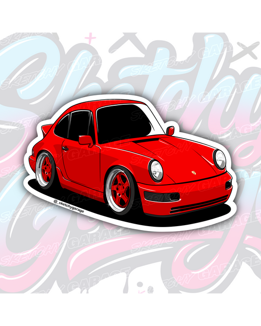 Hand-drawn Porsche 964 vinyl sticker by Sketchy Garage