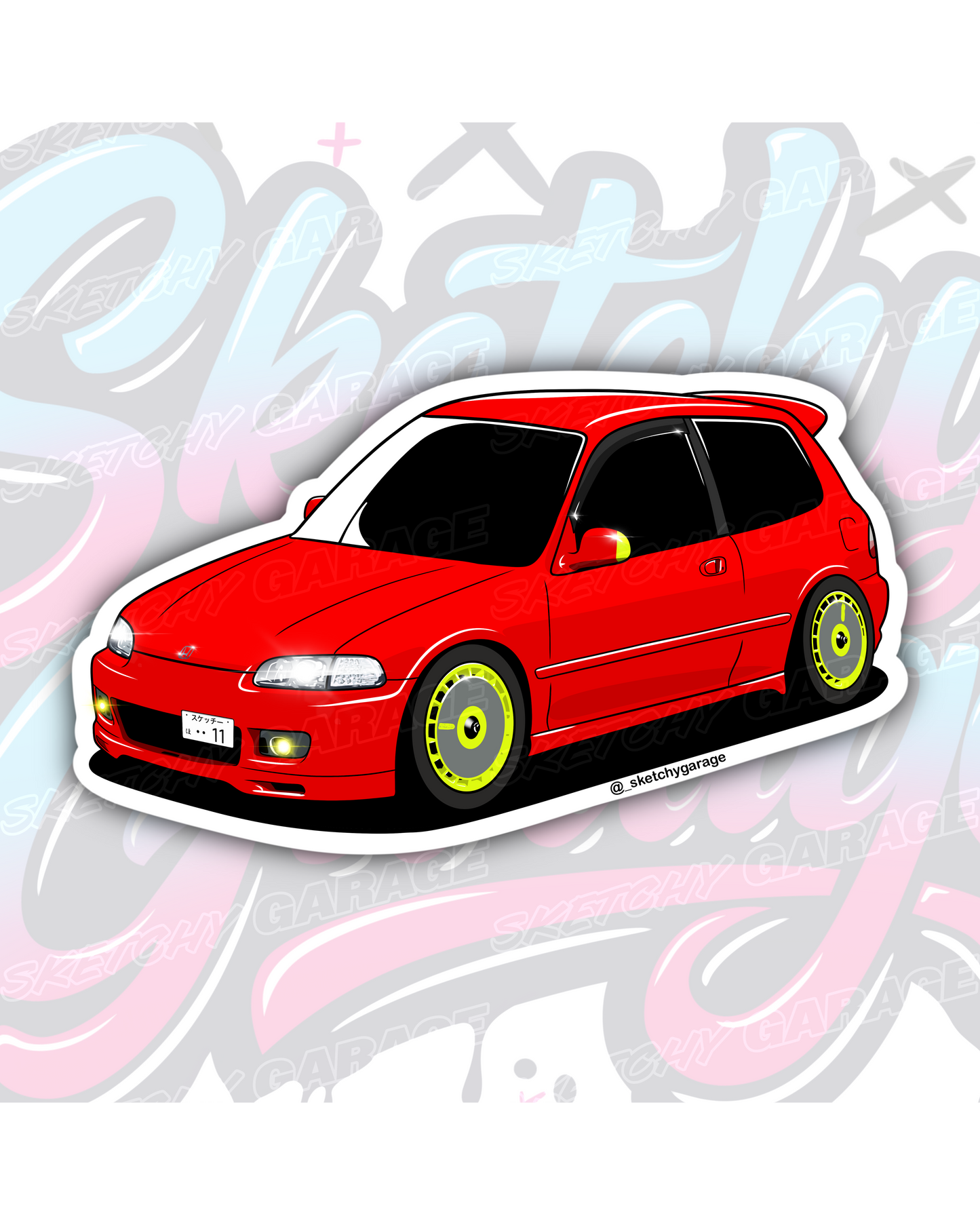 Hand-drawn Honda EG Civic vinyl sticker by Sketchy Garage