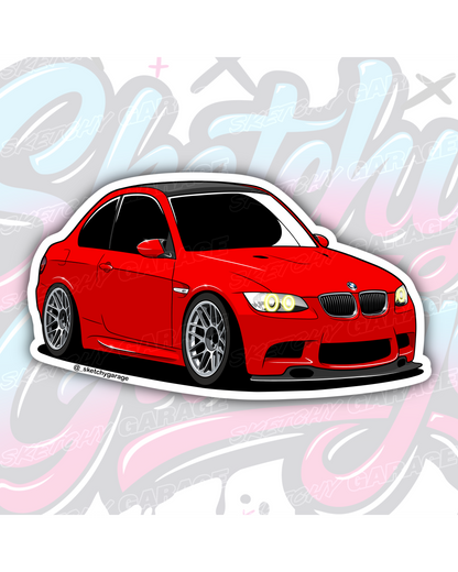 Hand-drawn BMW E92 M3 vinyl sticker by Sketchy Garage