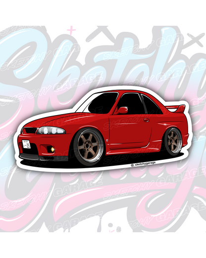Hand-drawn Nissan R33 GTR Skyline vinyl sticker by Sketchy Garage