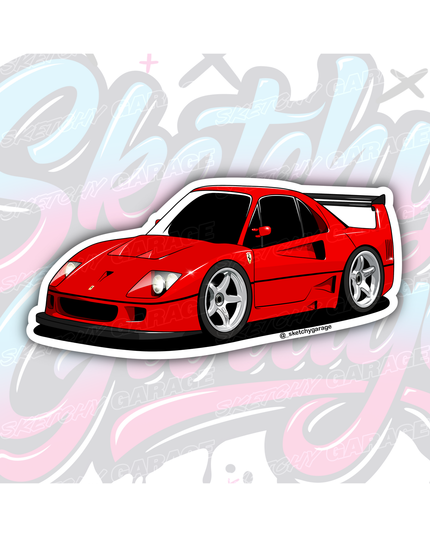 Hand-drawn Ferrari F40 vinyl sticker by Sketchy Garage