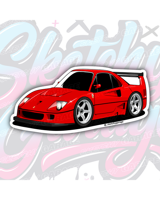 Hand-drawn Ferrari F40 vinyl sticker by Sketchy Garage
