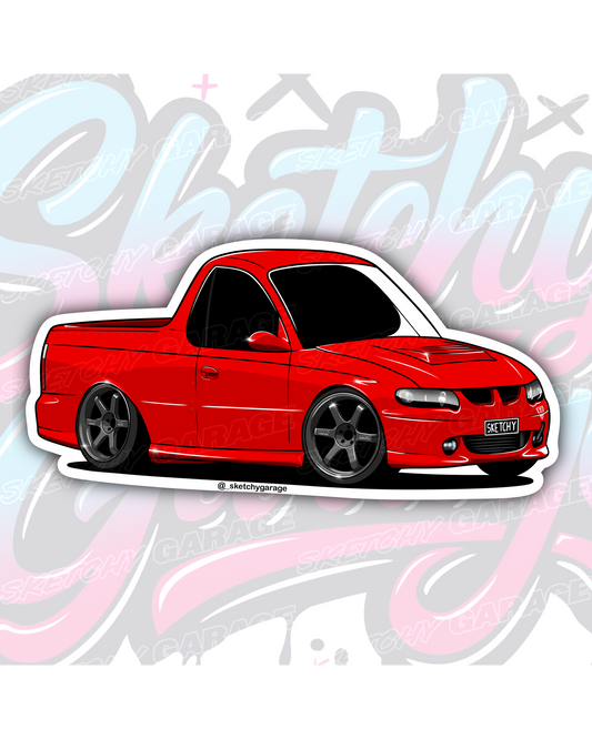 Hand-drawn Holden VU Commodore Ute vinyl sticker by Sketchy Garage
