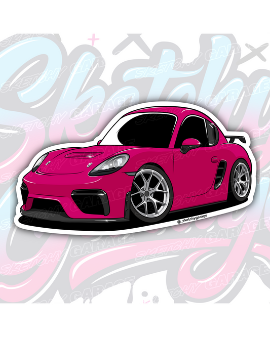 Hand-drawn Porsche Cayman GT4 vinyl sticker by Sketchy Garage