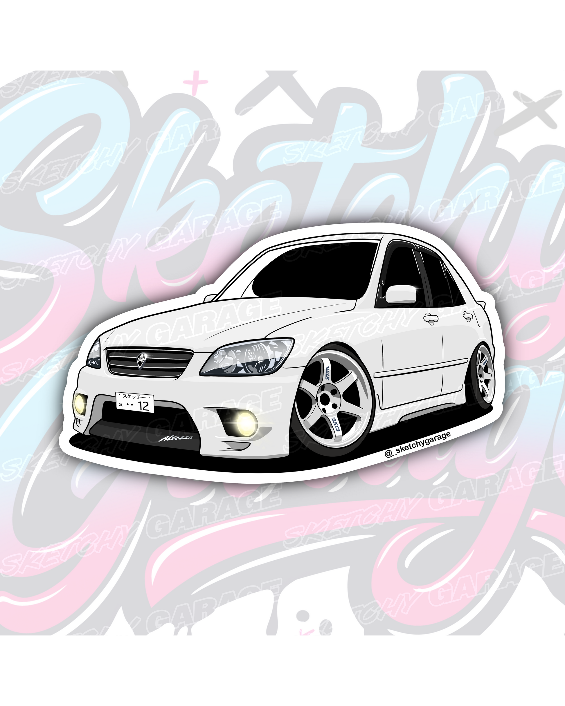 Hand-drawn Toyota Altezza vinyl sticker by Sketchy Garage