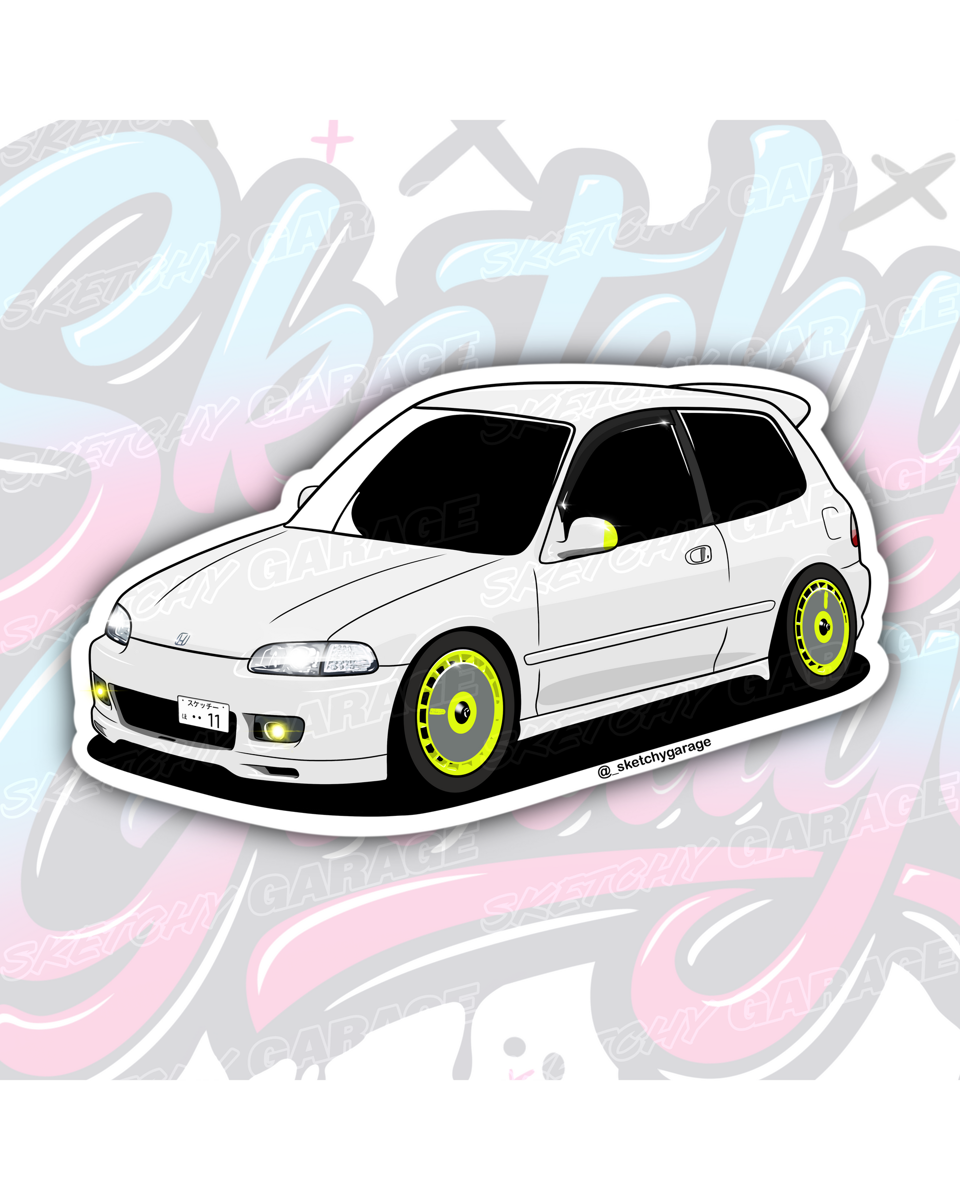 Hand-drawn Honda EG Civic vinyl sticker by Sketchy Garage