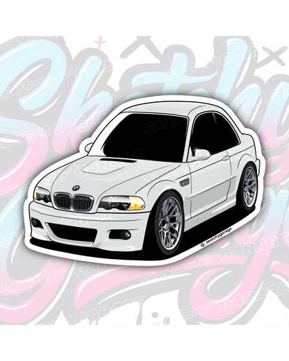Hand-drawn BMW E46 M3 vinyl sticker by Sketchy Garage