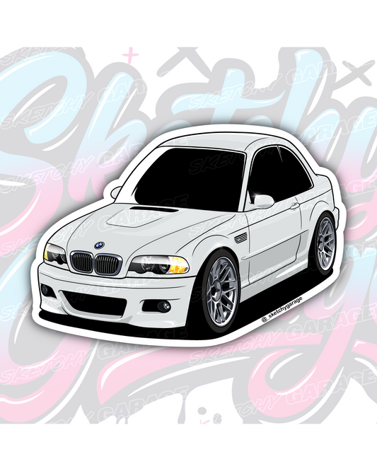 Hand-drawn BMW E46 M3 vinyl sticker by Sketchy Garage