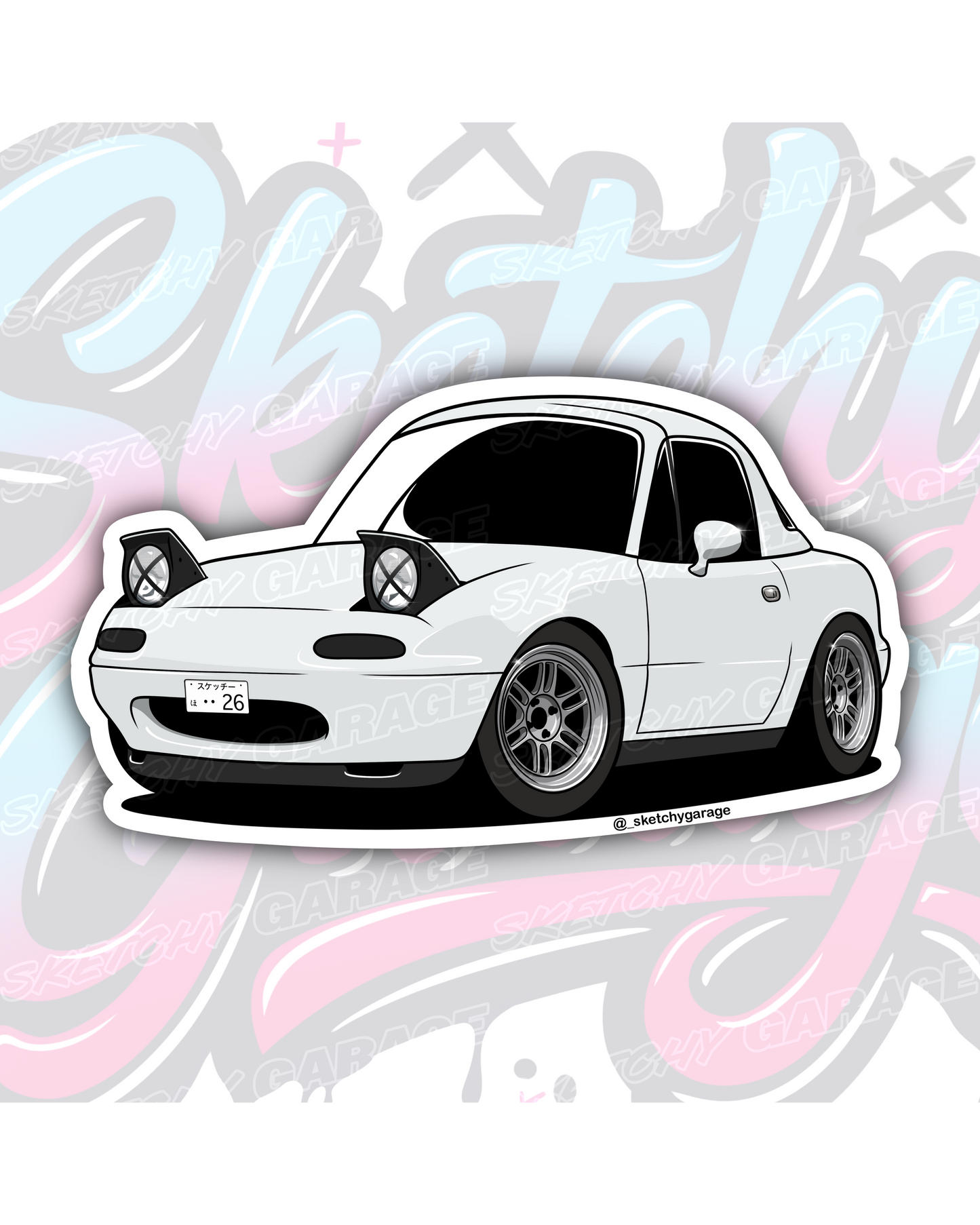 Hand-drawn Mazda NA MX5 vinyl sticker by Sketchy Garage