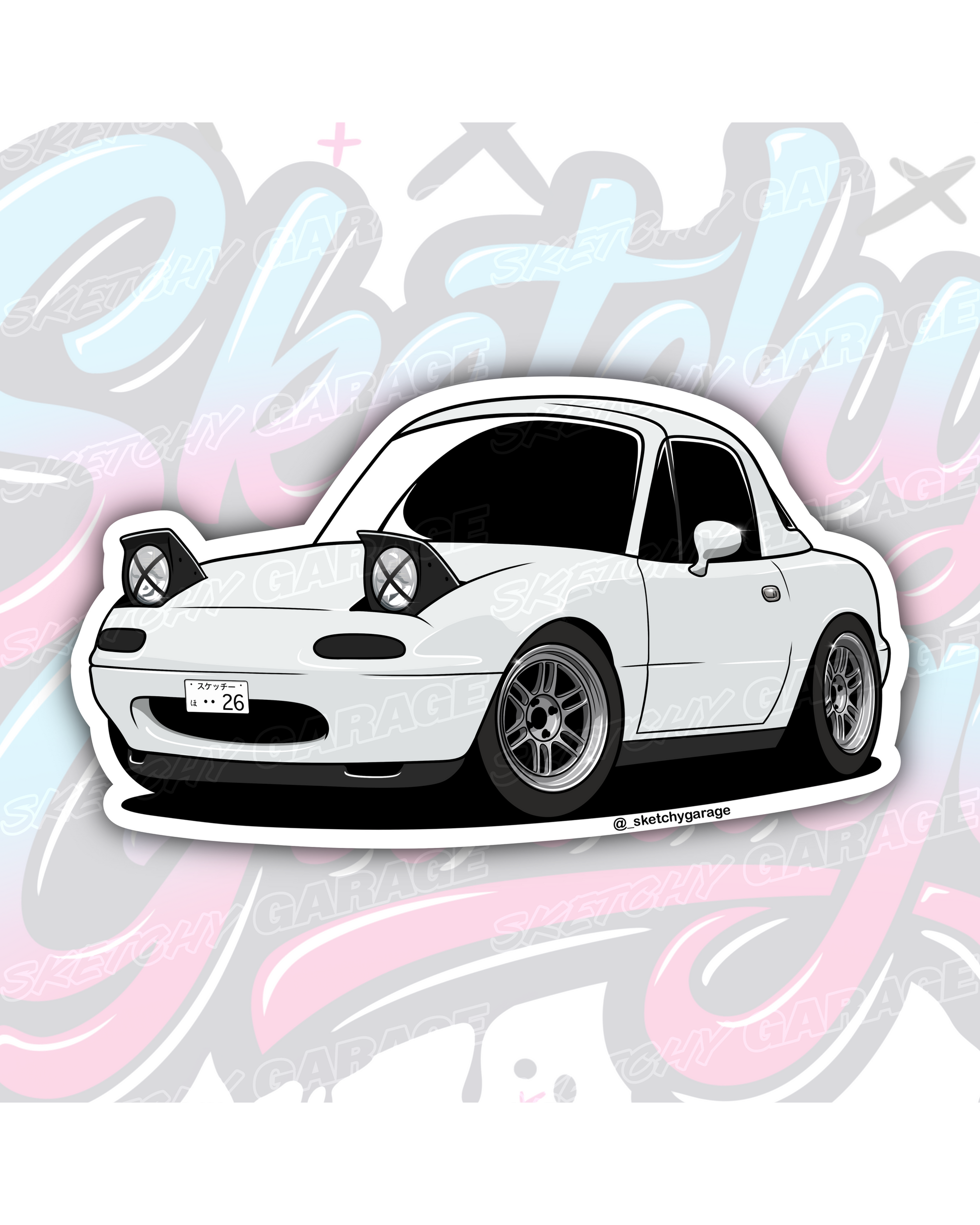 Hand-drawn Mazda NA MX5 vinyl sticker by Sketchy Garage