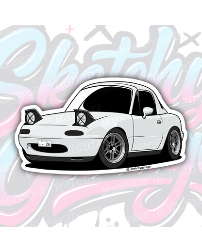 Hand-drawn Mazda NA MX5 vinyl sticker by Sketchy Garage