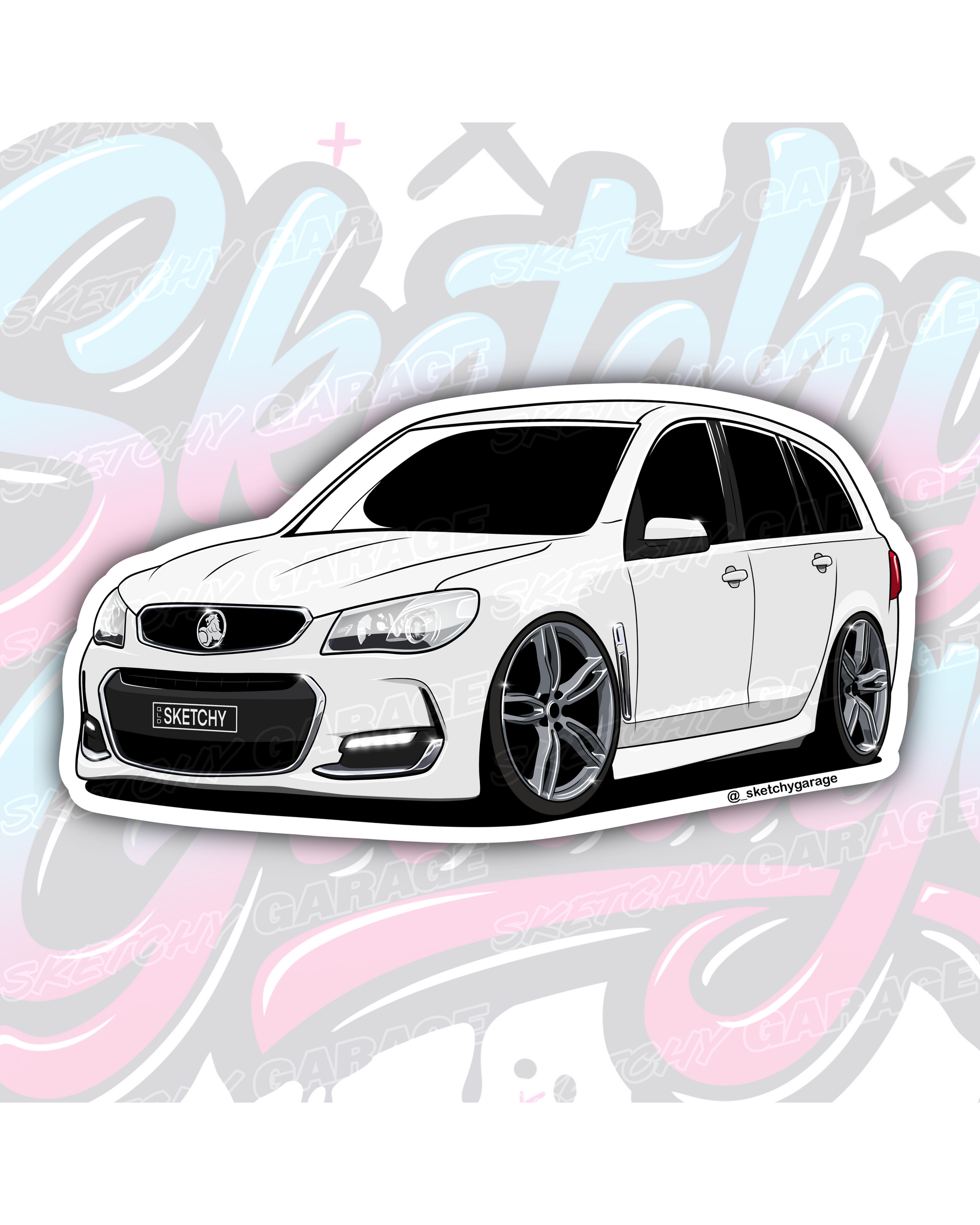 Hand-drawn Holden VF Commodore Wagon vinyl sticker by Sketchy Garage