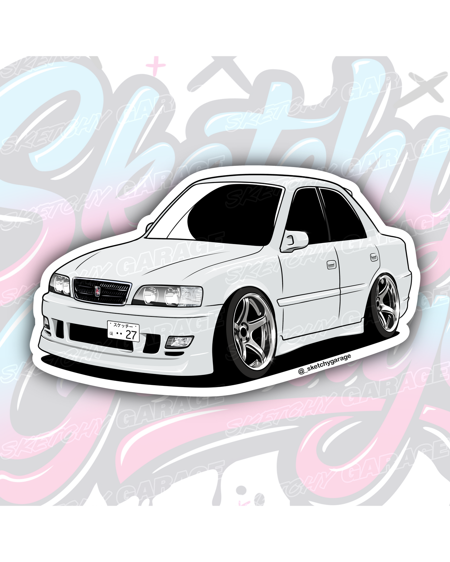 Hand-drawn JZX100 Chaser vinyl sticker by Sketchy Garage