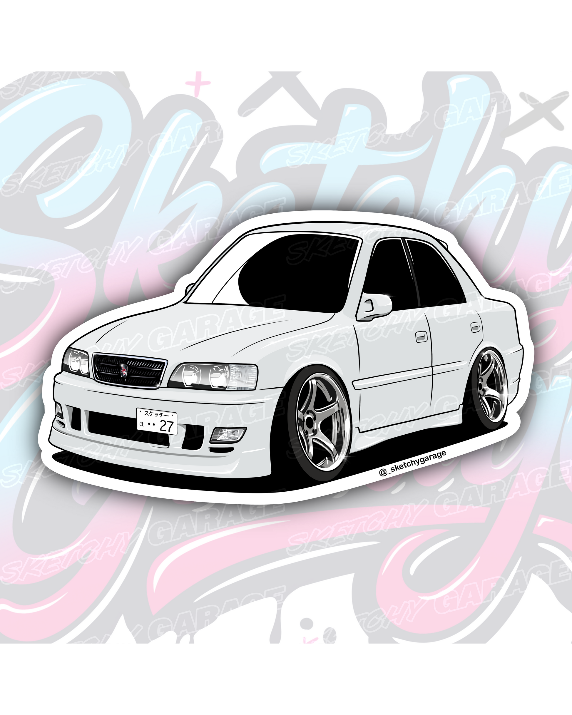 Hand-drawn JZX100 Chaser vinyl sticker by Sketchy Garage