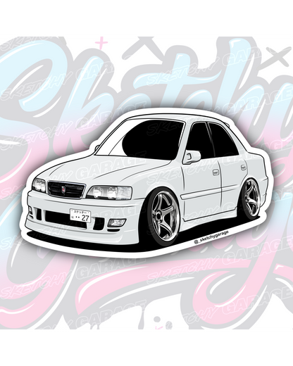 Hand-drawn JZX100 Chaser vinyl sticker by Sketchy Garage