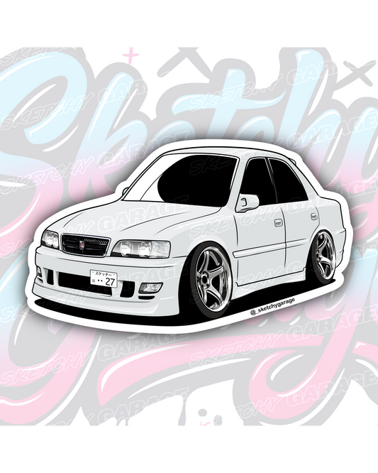 Hand-drawn JZX100 Chaser vinyl sticker by Sketchy Garage