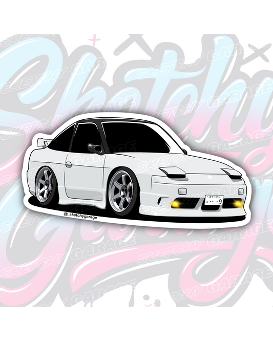 Hand-drawn Nissan 180SX drift car vinyl sticker by Sketchy Garage