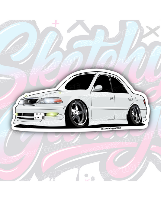Hand-drawn Toyota JZX100 vinyl sticker by Sketchy Garage