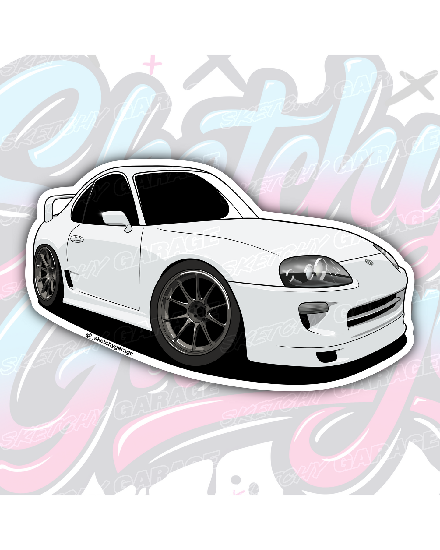 Hand-drawn Toyota A80 Supra vinyl sticker by Sketchy Garage