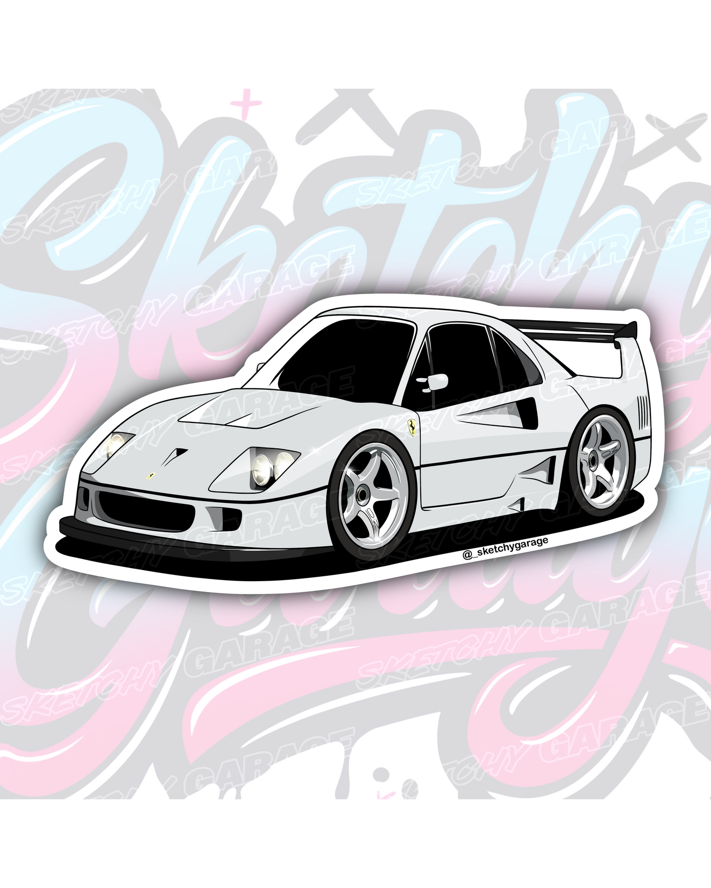 Hand-drawn Ferrari F40 vinyl sticker by Sketchy Garage