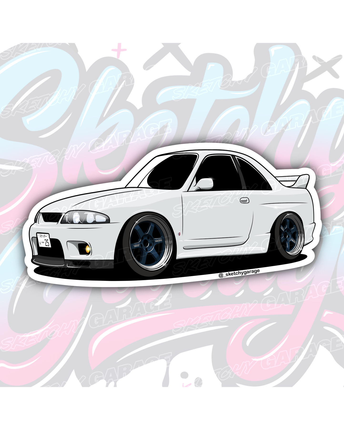 Hand-drawn Nissan R33 GTR Skyline vinyl sticker by Sketchy Garage