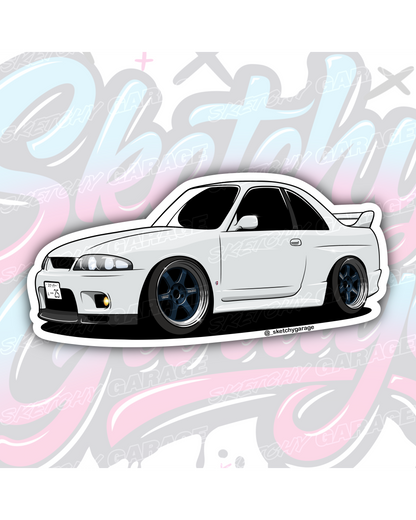 Hand-drawn Nissan R33 GTR Skyline vinyl sticker by Sketchy Garage