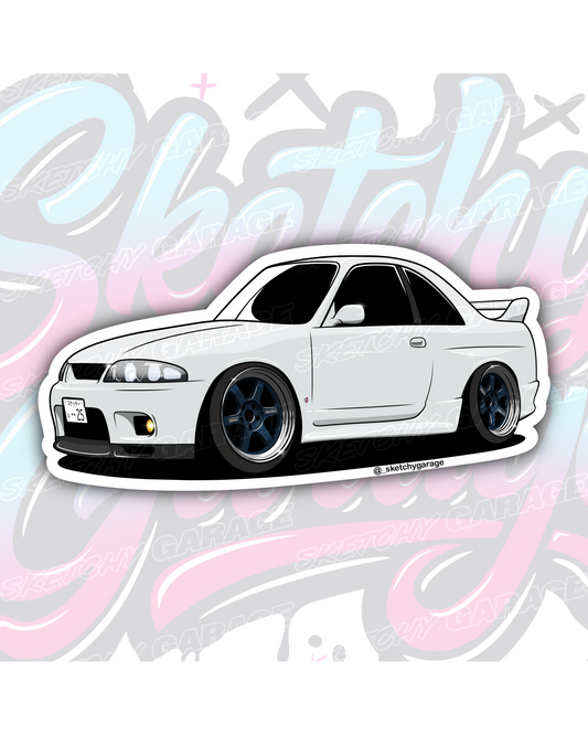 Hand-drawn Nissan R33 GTR Skyline vinyl sticker by Sketchy Garage