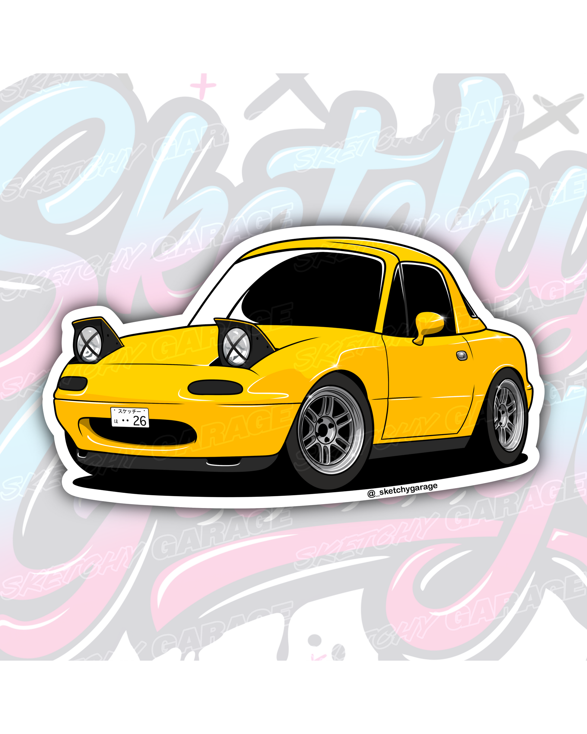 Hand-drawn Mazda NA MX5 vinyl sticker by Sketchy Garage