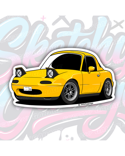 Hand-drawn Mazda NA MX5 vinyl sticker by Sketchy Garage