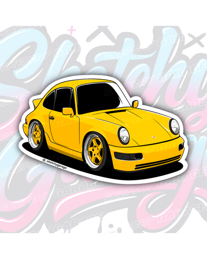 Hand-drawn Porsche 964 vinyl sticker by Sketchy Garage