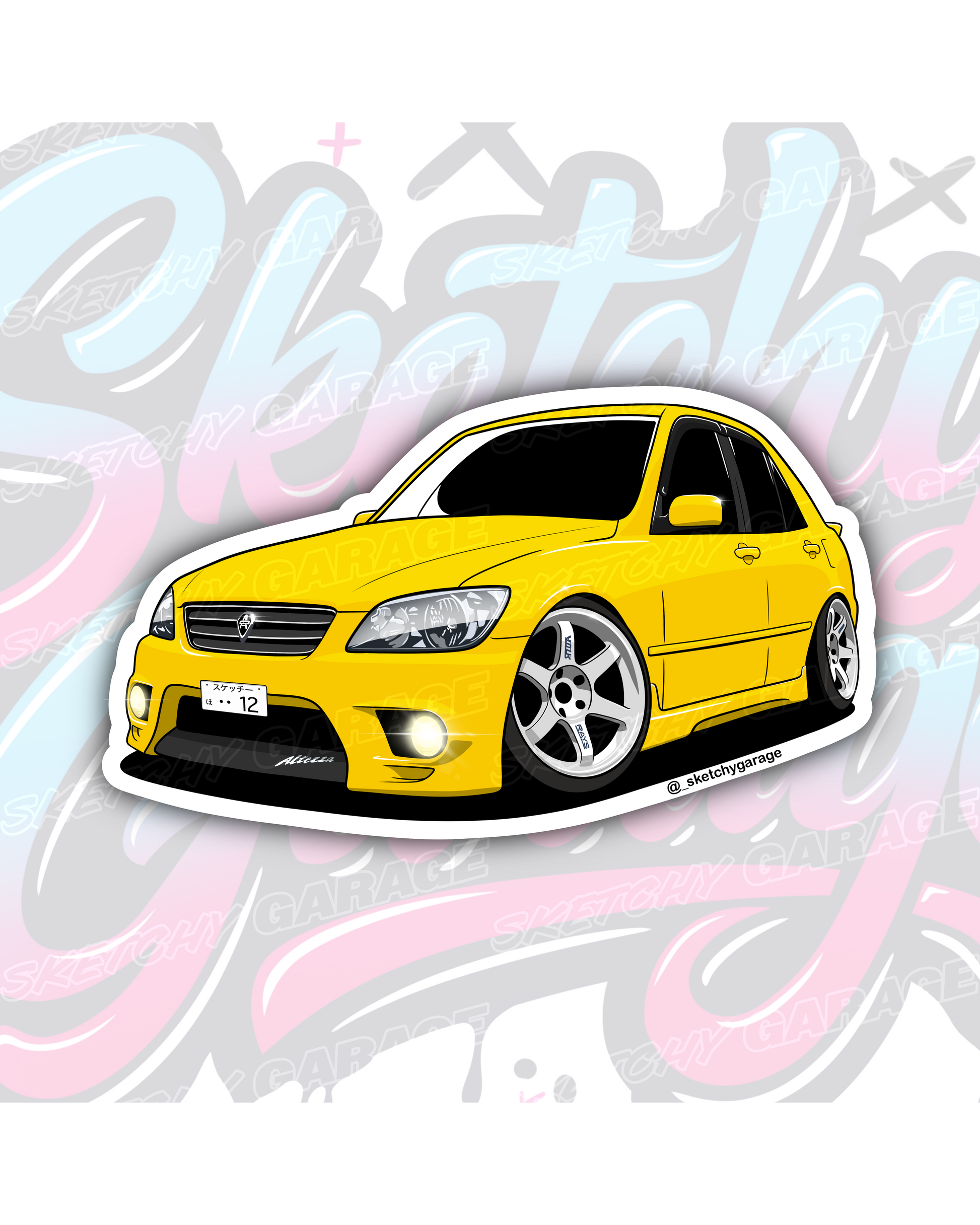 Hand-drawn Toyota Altezza vinyl sticker by Sketchy Garage