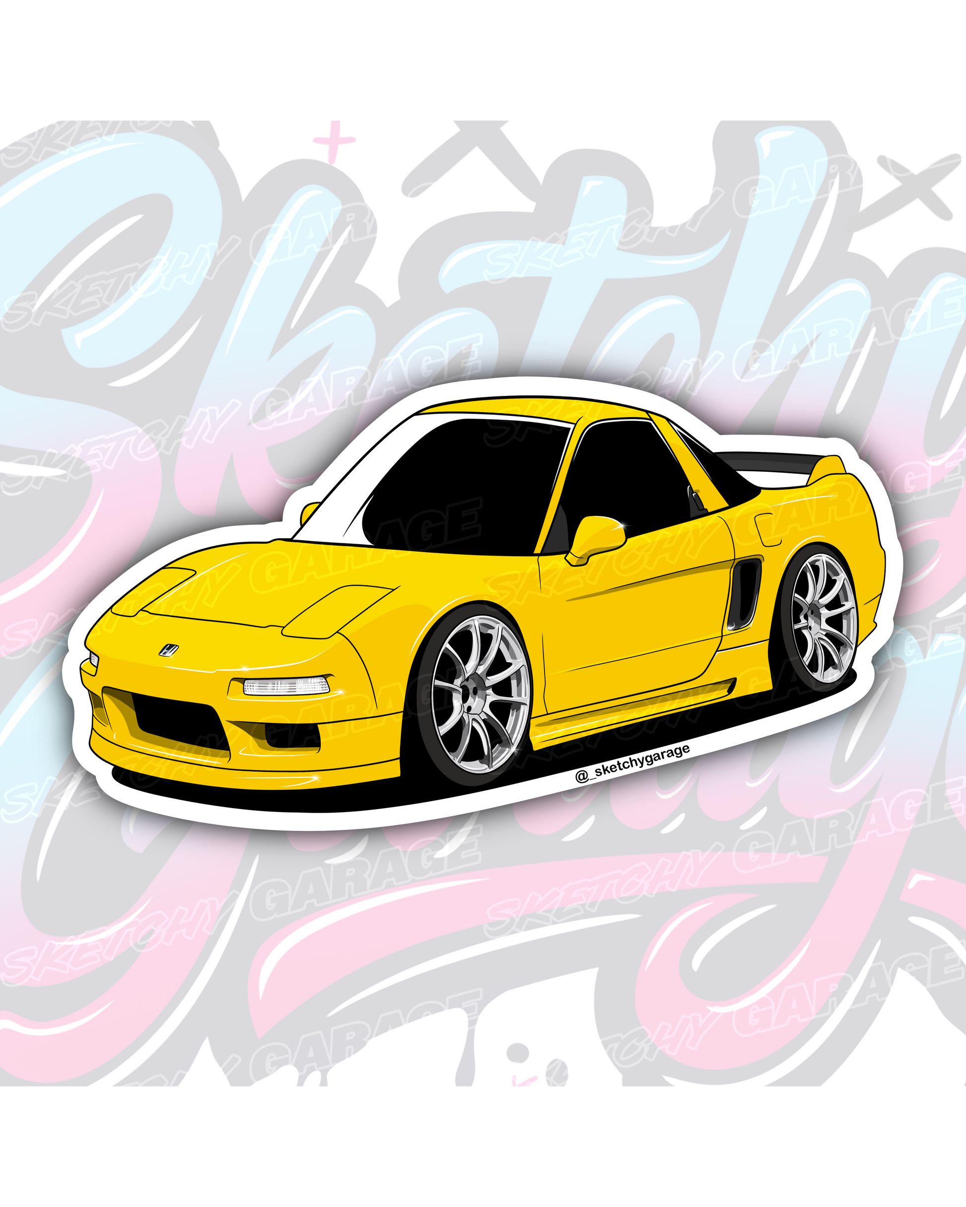 Hand-drawn Honda NSX vinyl sticker by Sketchy Garage